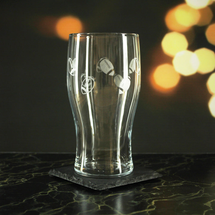 Engraved American Football Pattern Pint Glass Set of 4, 20oz Tulip Glasses - part of the Gifts Finder Personalised Beer Pint Glasses And Tankards collection