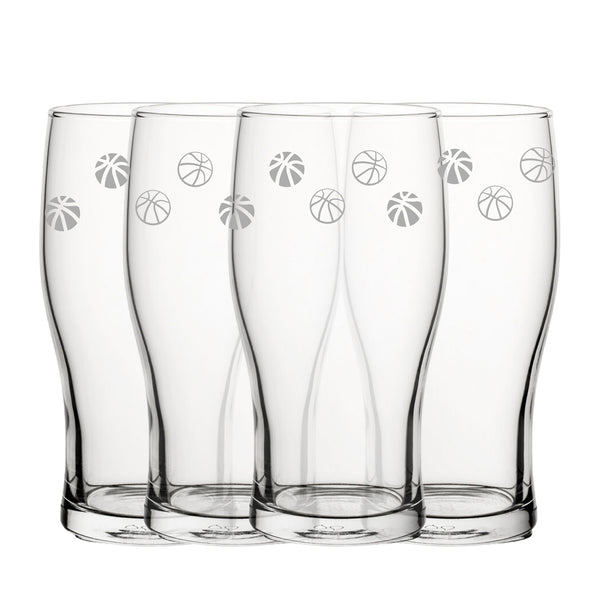 Engraved Basketball Pattern Pint Glass Set of 4, 20oz Tulip Glasses - part of the Personalised Beer Pint Glasses And Tankards collection