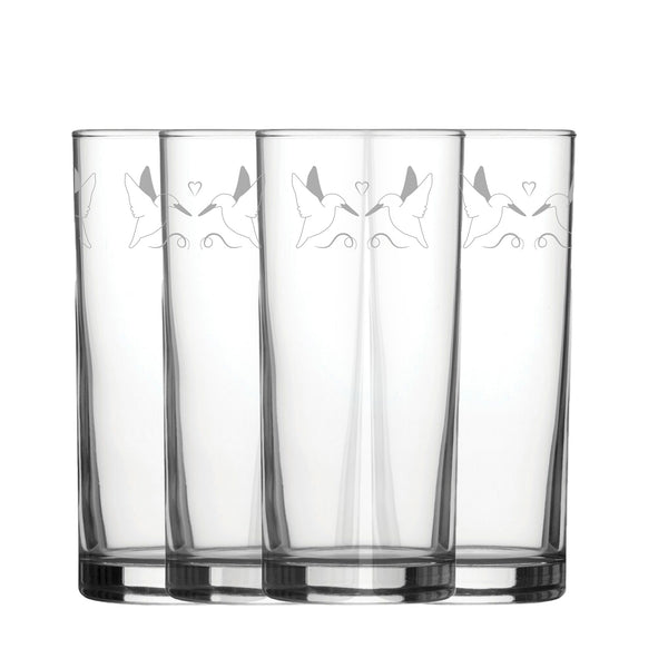 Engraved Bird Pattern Hiball Set of 4 12oz Glasses - part of the  collection