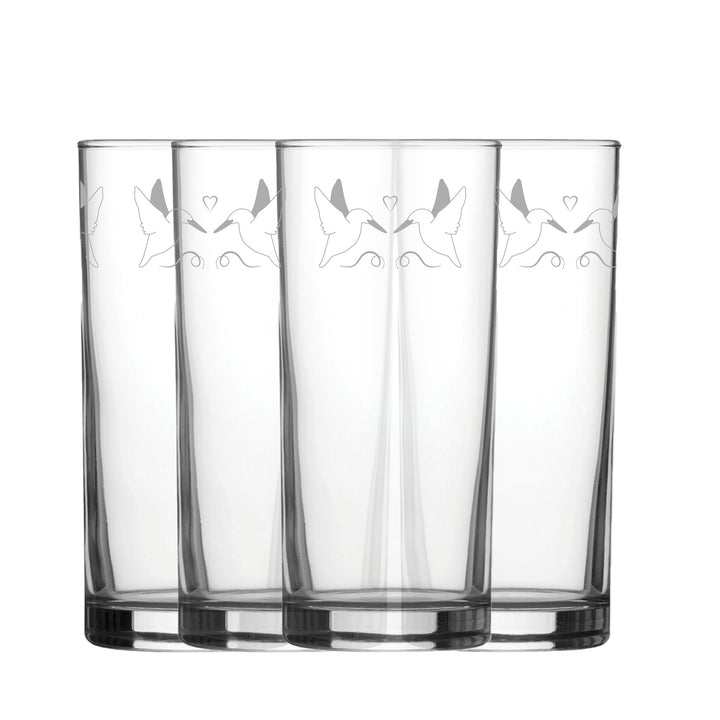 Engraved Bird Pattern Hiball Set of 4 12oz Glasses