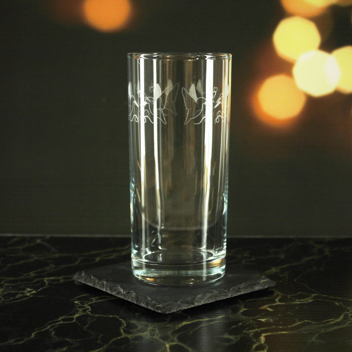 Engraved Bird Pattern Hiball Set of 4 12oz Glasses