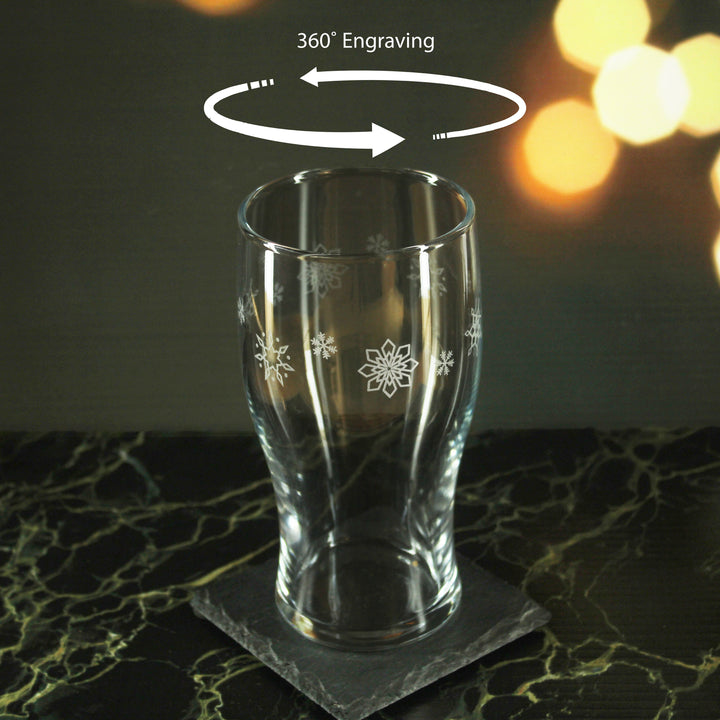 Engraved Snowflake Pattern Tulip Pint Glass Set of 4 20oz Glasses - part of the Personalised Beer Pint Glasses And Tankards collection