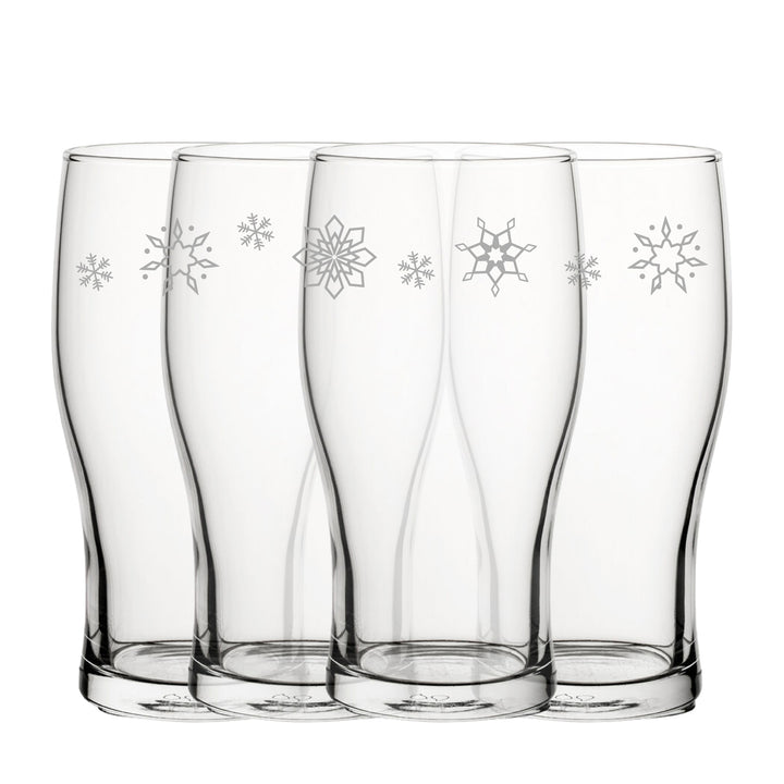 Engraved Snowflake Pattern Tulip Pint Glass Set of 4 20oz Glasses - part of the Personalised Beer Pint Glasses And Tankards collection