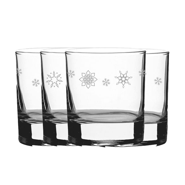 Engraved Snowflake Pattern Whiskey Glass Set of 4 11.5oz Glasses - part of the  collection