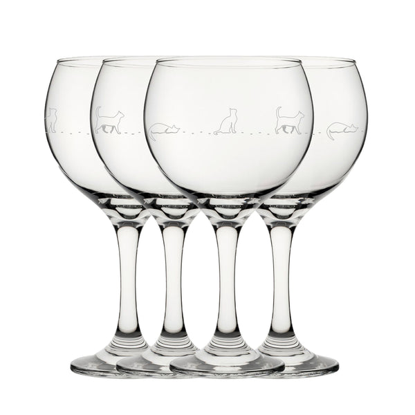 Engraved Cat Pattern Gin Balloon Set of 4 22.5oz Glasses. Image 1