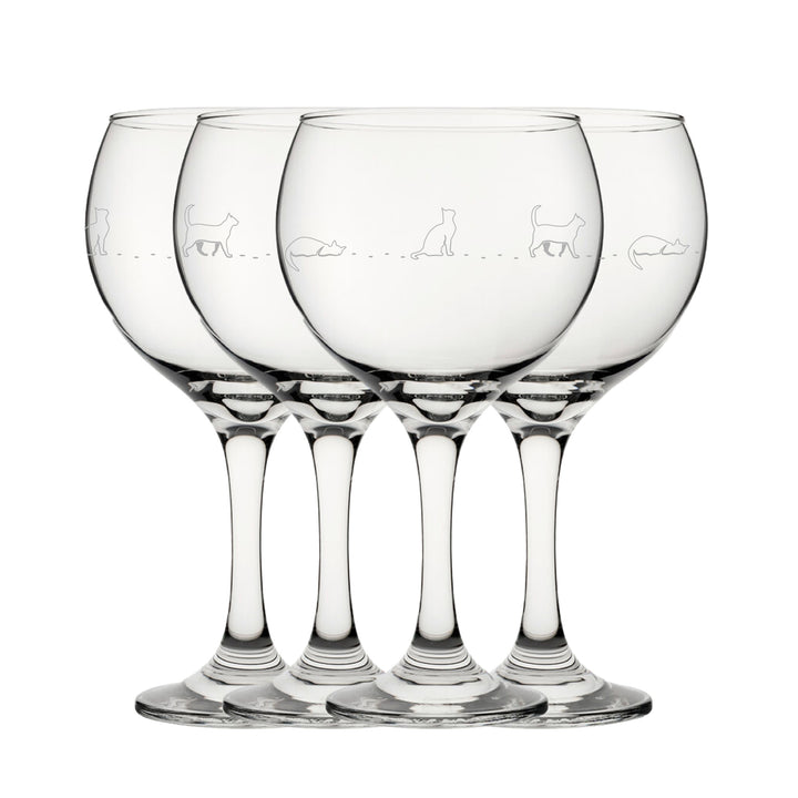 Engraved Cat Pattern Gin Balloon Set of 4 22.5oz Glasses. Image 2