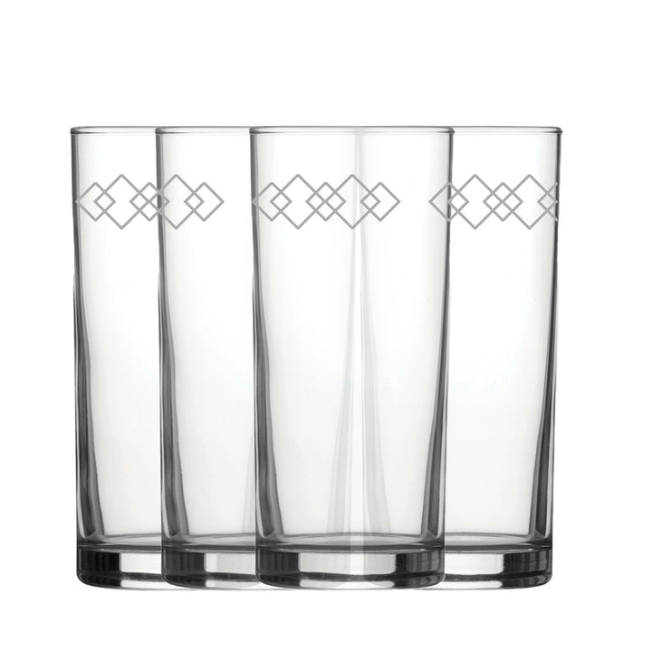 Engraved Squares Set of 4 Patterned Hiball 12oz Glasses Image 2