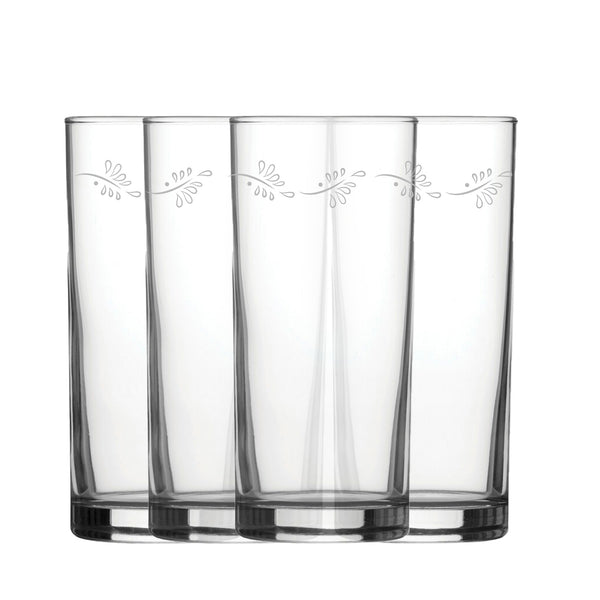 Engraved Leaves Set of 4 Patterned Hiball 12oz Glasses - part of the  collection