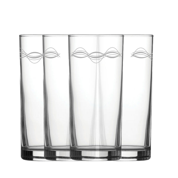 Engraved Waves Set of 4 Patterned Hiball 12oz Glasses - part of the  collection