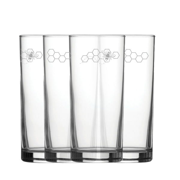 Engraved Bees Set of 4 Patterned Hiball 12oz Glasses - part of the  collection