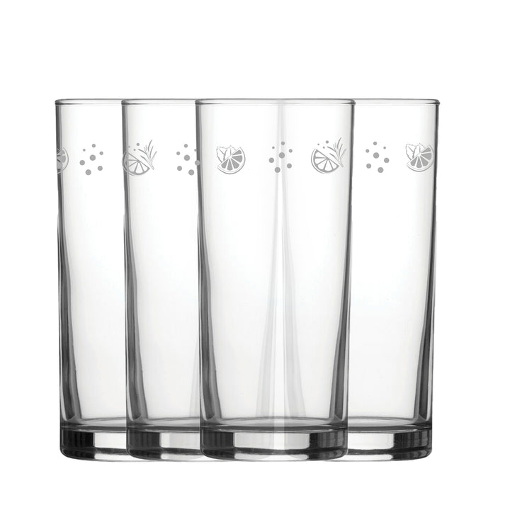 Engraved Lemons Set of 4 Patterned Hiball 12oz Glasses