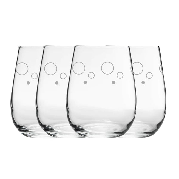 Engraved Circles Pattern Set of 4 Gaia Stemless Wine 12oz Glasses Image 1