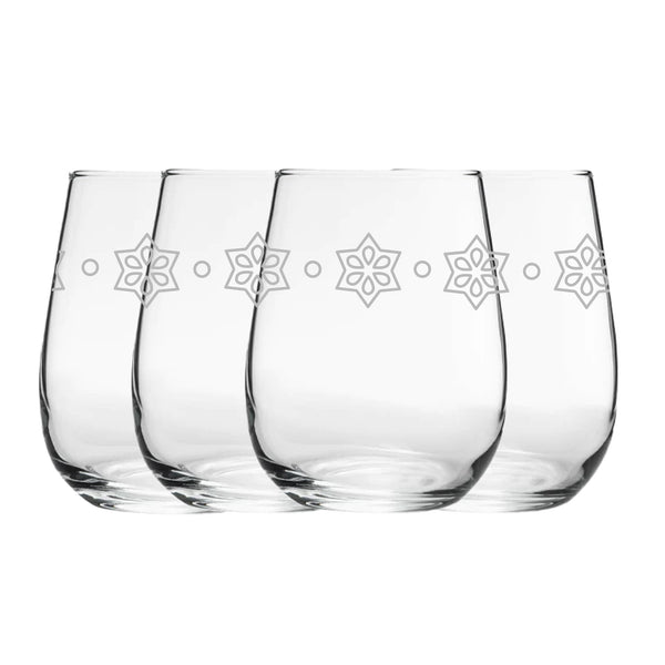 Engraved Stars Pattern Set of 4 Gaia Stemless Wine 12oz Glasses Image 1