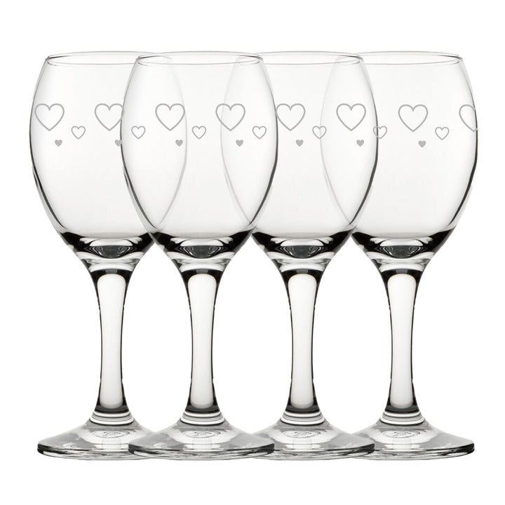 Engraved Hearts Pattern Pure Wine Set of 4 11oz Glasses