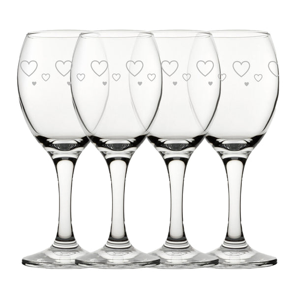 Engraved Hearts Pattern Pure Wine Set of 4 11oz Glasses - part of the  collection