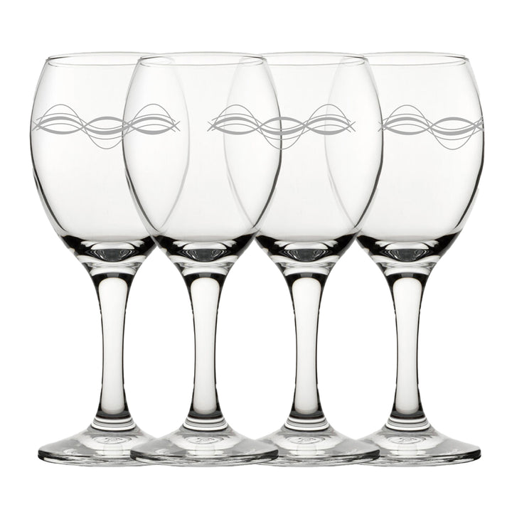 Engraved Waves Pattern Pure Wine Set of 4 11oz Glasses Image 2