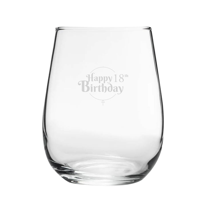 Happy 18th Birthday Balloon Design - Engraved Novelty Stemless Wine Gin Tumbler Image 1