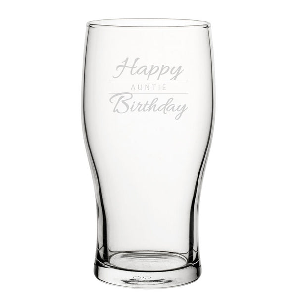 Happy Birthday Auntie Modern Design - Engraved Novelty Tulip Pint Glass Image 1