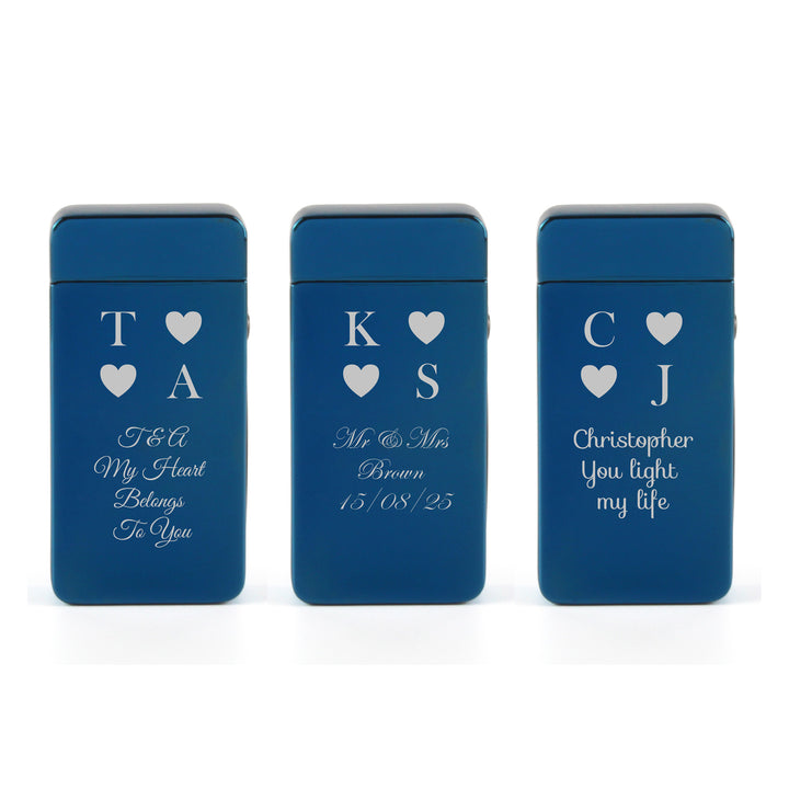 Engraved Electric Arc Lighter, Blue, Heart Initials, Gift Boxed Image 4