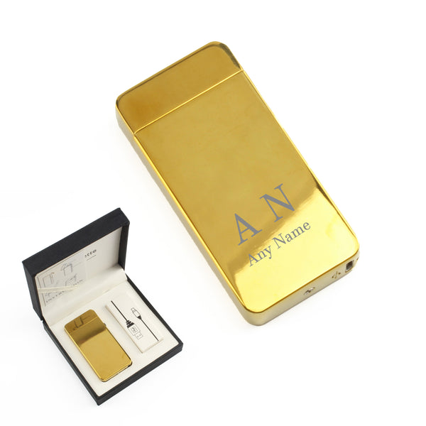 Engraved Electric Arc Lighter, Gold, Initials, Gift Boxed Image 1