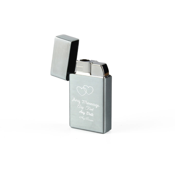 Engraved Jet Gas Lighter Silver Overlapping Hearts Gift Boxed Image 3