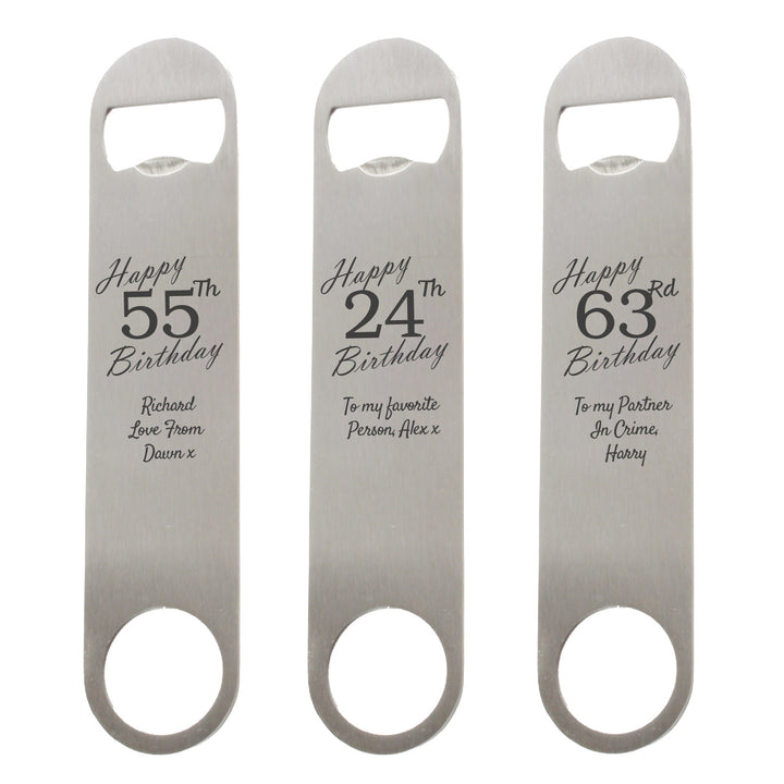 Engraved Large Steel Bar Blade Bottle Opener Happy Custom Number Birthday Image 5