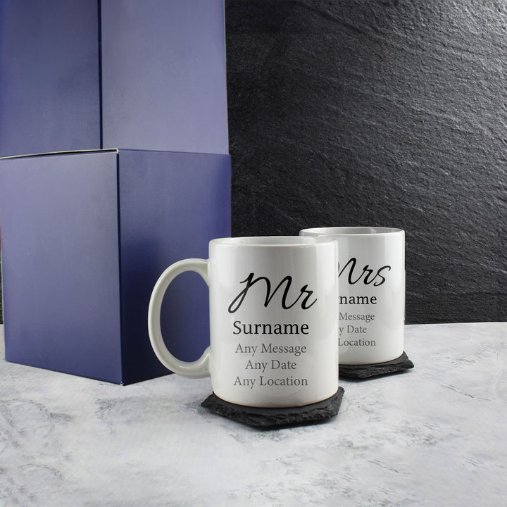 Mr and Mrs Mug Set, Elegant Font Design, Ceramic 11oz/312ml Mugs