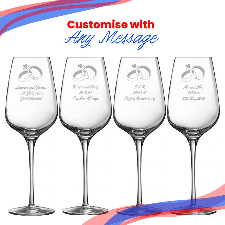 Engraved Set of Sublym Wine Glasses, Wedding Rings, 15.8oz/450ml Image 5