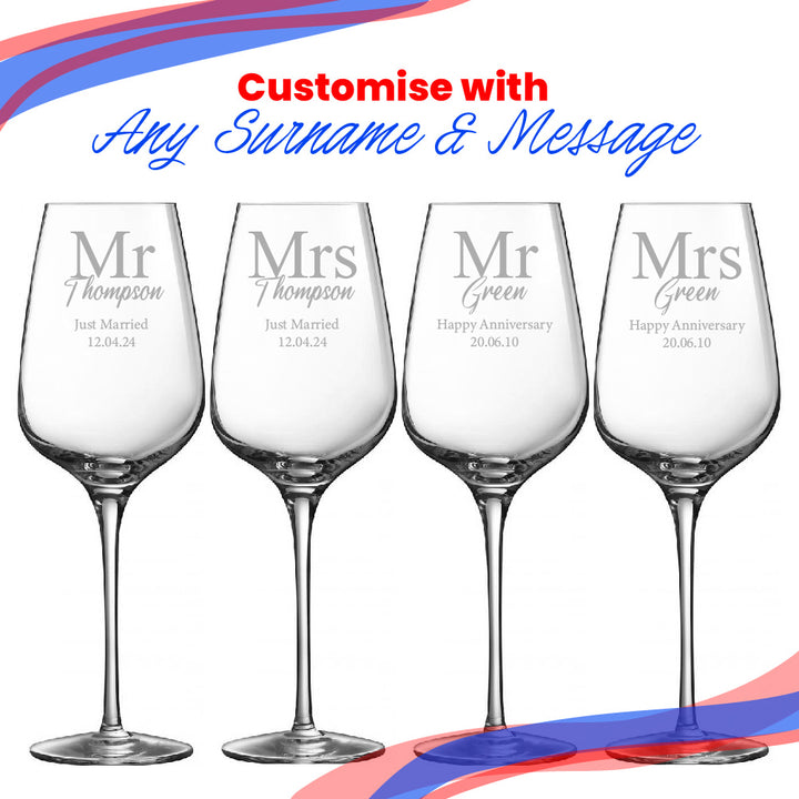 Engraved Mr and Mrs Sublym Wine Glasses, 15.8oz/450ml, Classic Font Image 5