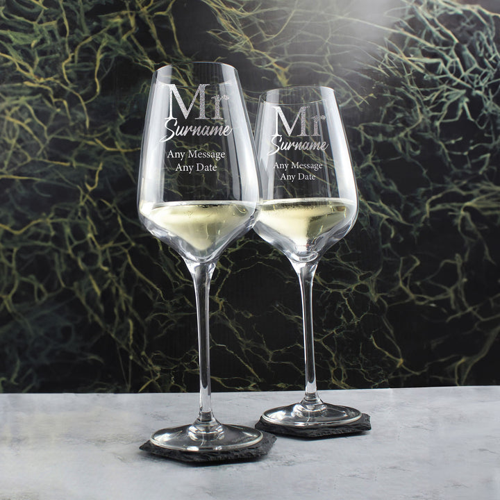 Engraved Mr and Mr Sublym Wine Glasses, 15.8oz/450ml, Classic Font