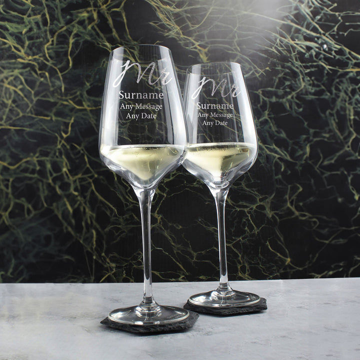 Engraved Mr and Mr Sublym Wine Glasses, 15.8oz/450ml, Elegant Font Image 4