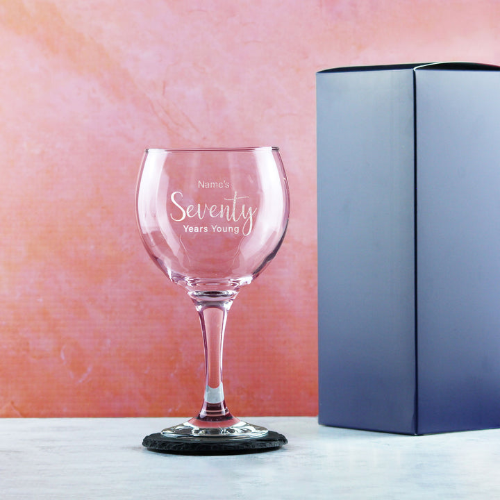 Engraved 70th Birthday Cubata Gin Glass, Years Young Delicate Font - part of the  collection