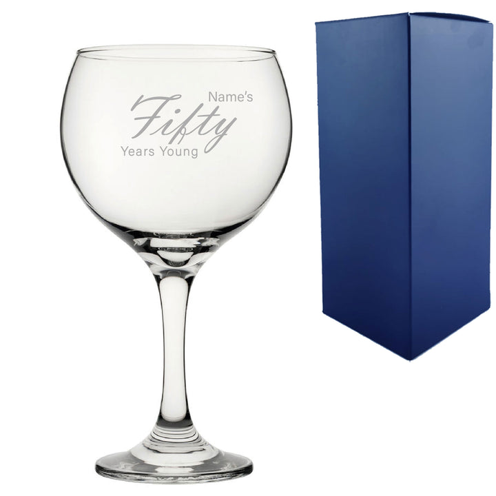 Engraved 50th Birthday Cubata Gin Glass, Years Young Handwritten Image 2