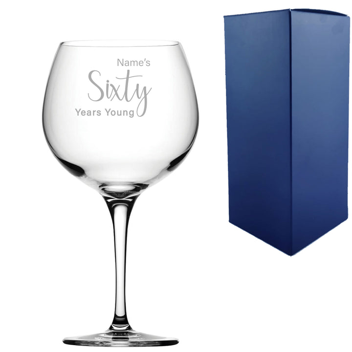 Engraved 60th Birthday Primeur Gin Glass Years Young Delicate Font - part of the  collection