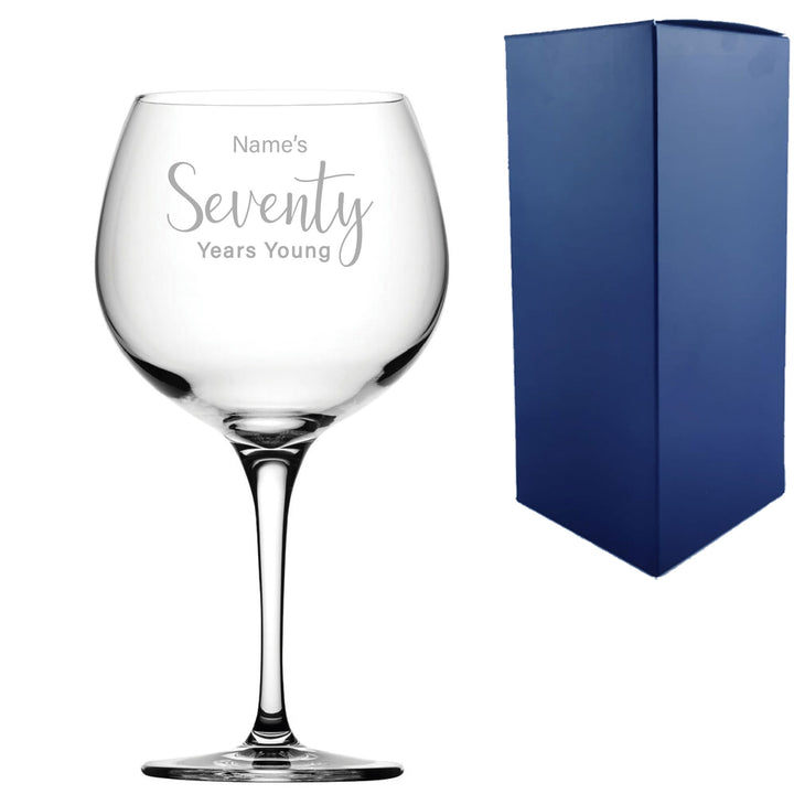 Engraved 70th Birthday Primeur Gin Glass Years Young Delicate Font - part of the  collection