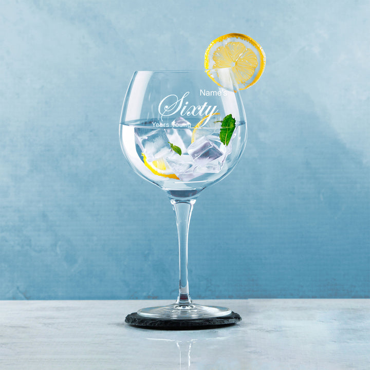 Engraved 60th Birthday Primeur Gin Glass Years Young Curly Font - part of the  collection