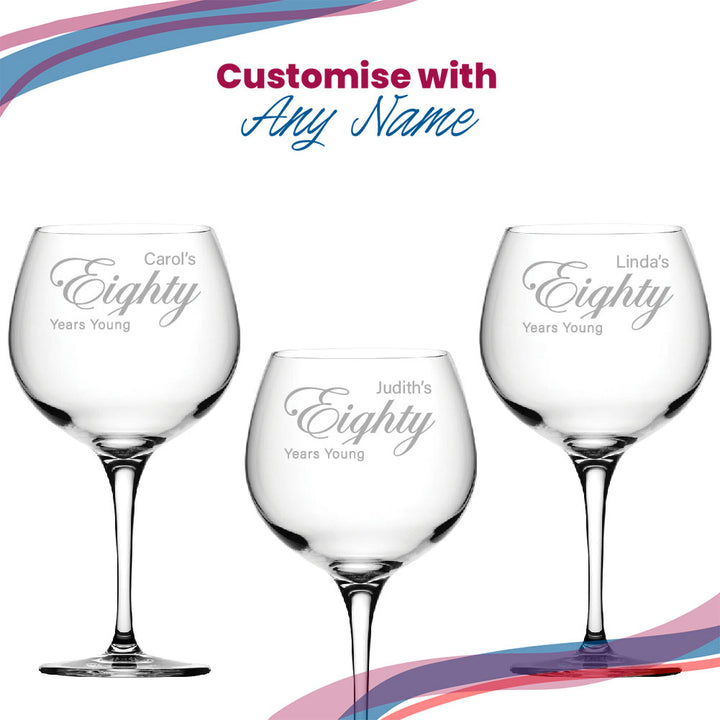 Engraved 80th Birthday Primeur Gin Glass Years Young Curly Font - part of the  collection