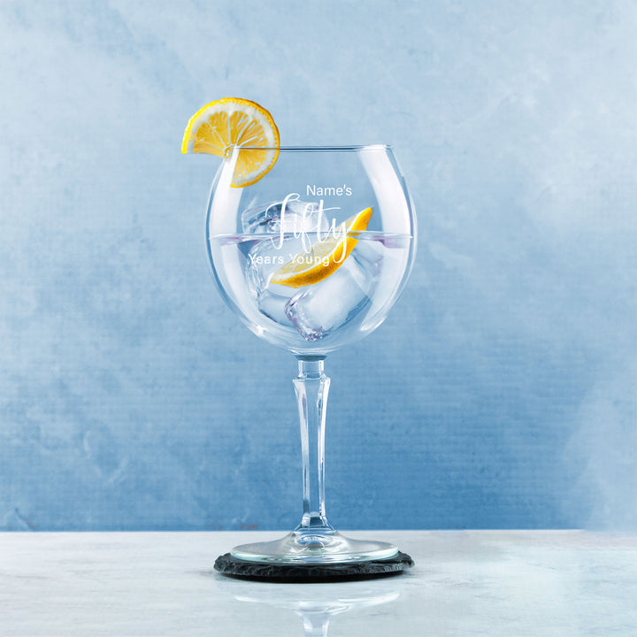 Engraved 50th Birthday Hudson Gin Glass, Years Young Delicate Font Image 4