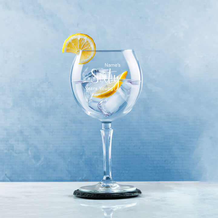 Engraved 60th Birthday Hudson Gin Glass, Years Young Delicate Font Image 4