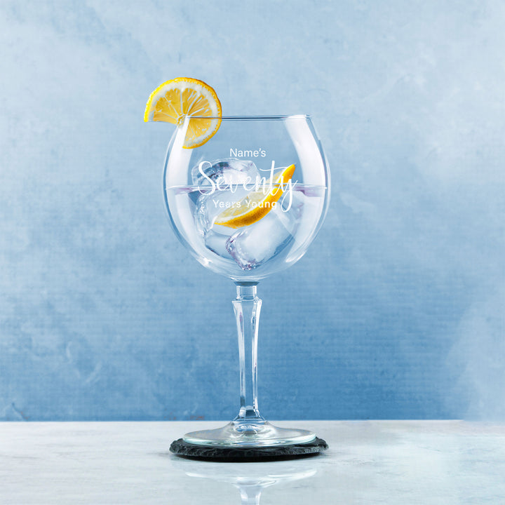 Engraved 70th Birthday Hudson Gin Glass, Years Young Delicate Font Image 4