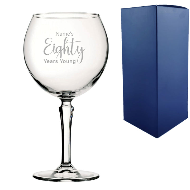 Engraved 80th Birthday Hudson Gin Glass, Years Young Delicate Font Image 1