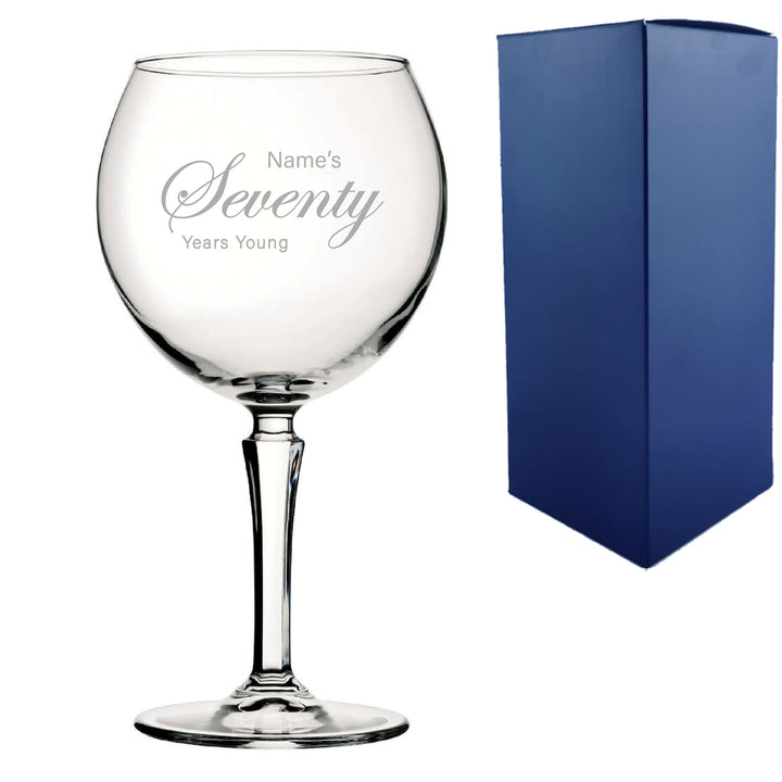 Engraved 70th Birthday Hudson Gin Glass, Years Young Curly Font - part of the  collection