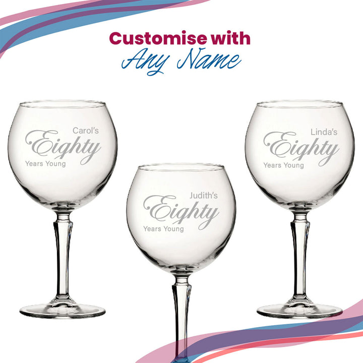 Engraved 80th Birthday Hudson Gin Glass, Years Young Curly Font - part of the  collection