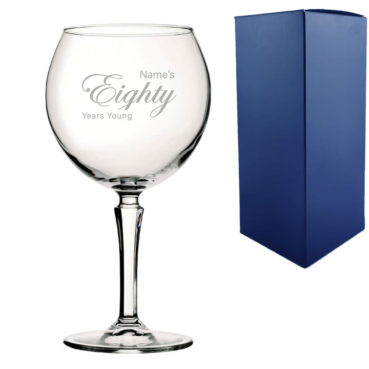 Engraved 80th Birthday Hudson Gin Glass, Years Young Curly Font - part of the  collection