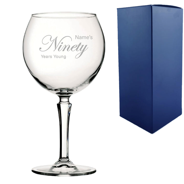 Engraved 90th Birthday Hudson Gin Glass, Years Young Curly Font - part of the  collection