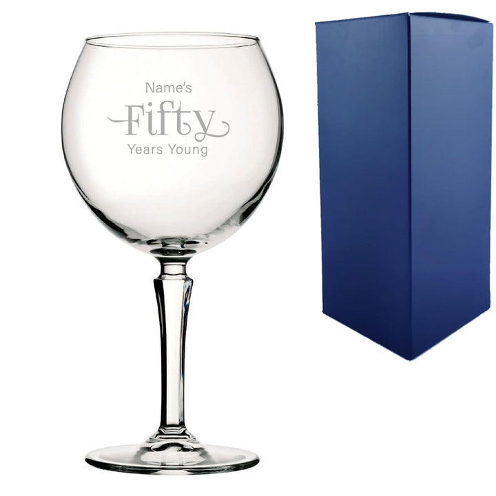 Engraved 50th Birthday Hudson Gin Glass, Years Young Sweeping Font Image 2