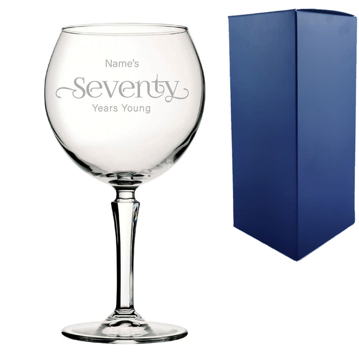 Engraved 70th Birthday Hudson Gin Glass, Years Young Sweeping Font - part of the  collection