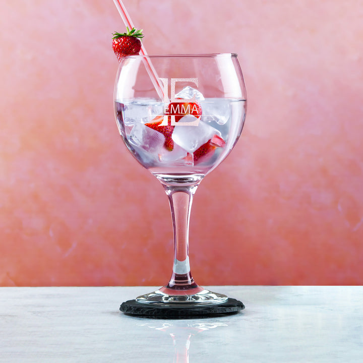 Engraved Cubata Gin Glass, Initial and Name, Striped Font Image 4