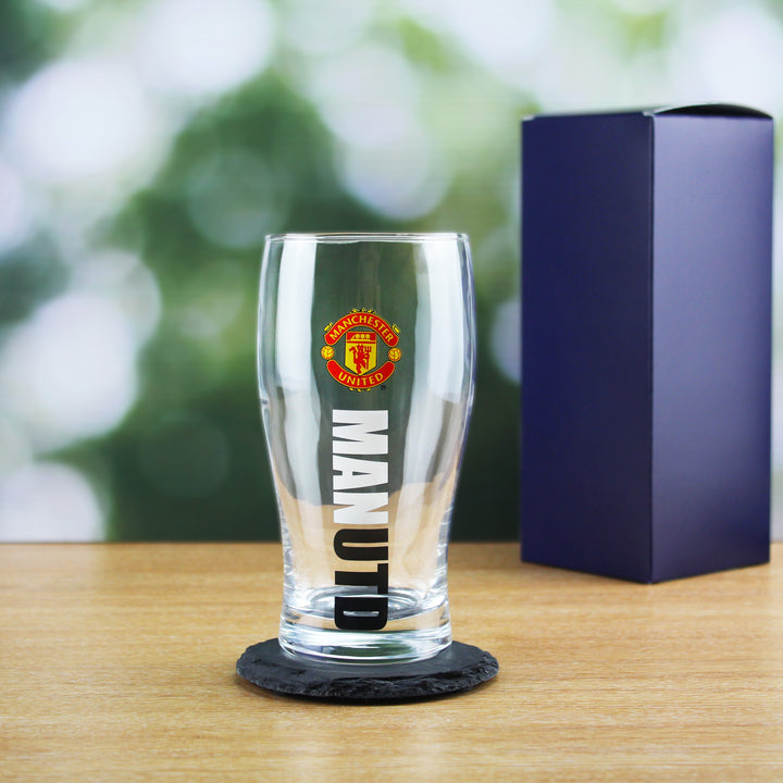 Engraved Manchester United 20oz Tulip Pint Glass, Gift Boxed - part of the Personalised Beer Pint Glasses And Tankards collection