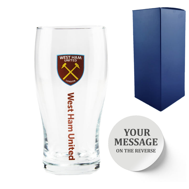 Engraved West Ham 20oz Tulip Pint Glass, Gift Boxed Image 1